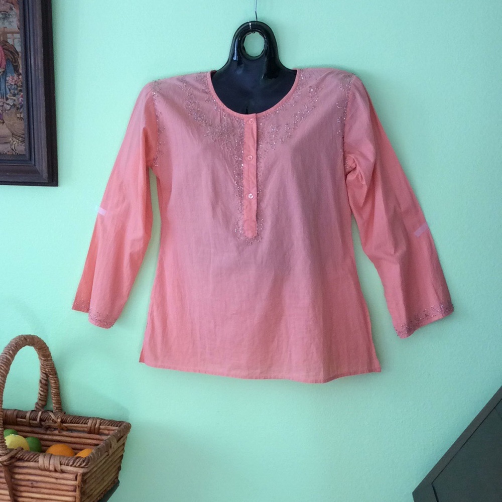 Baba Clothing NWOT Salmon Sheer Cotton Ethnic Indian Sequined